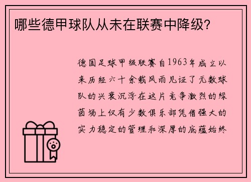 哪些德甲球队从未在联赛中降级？